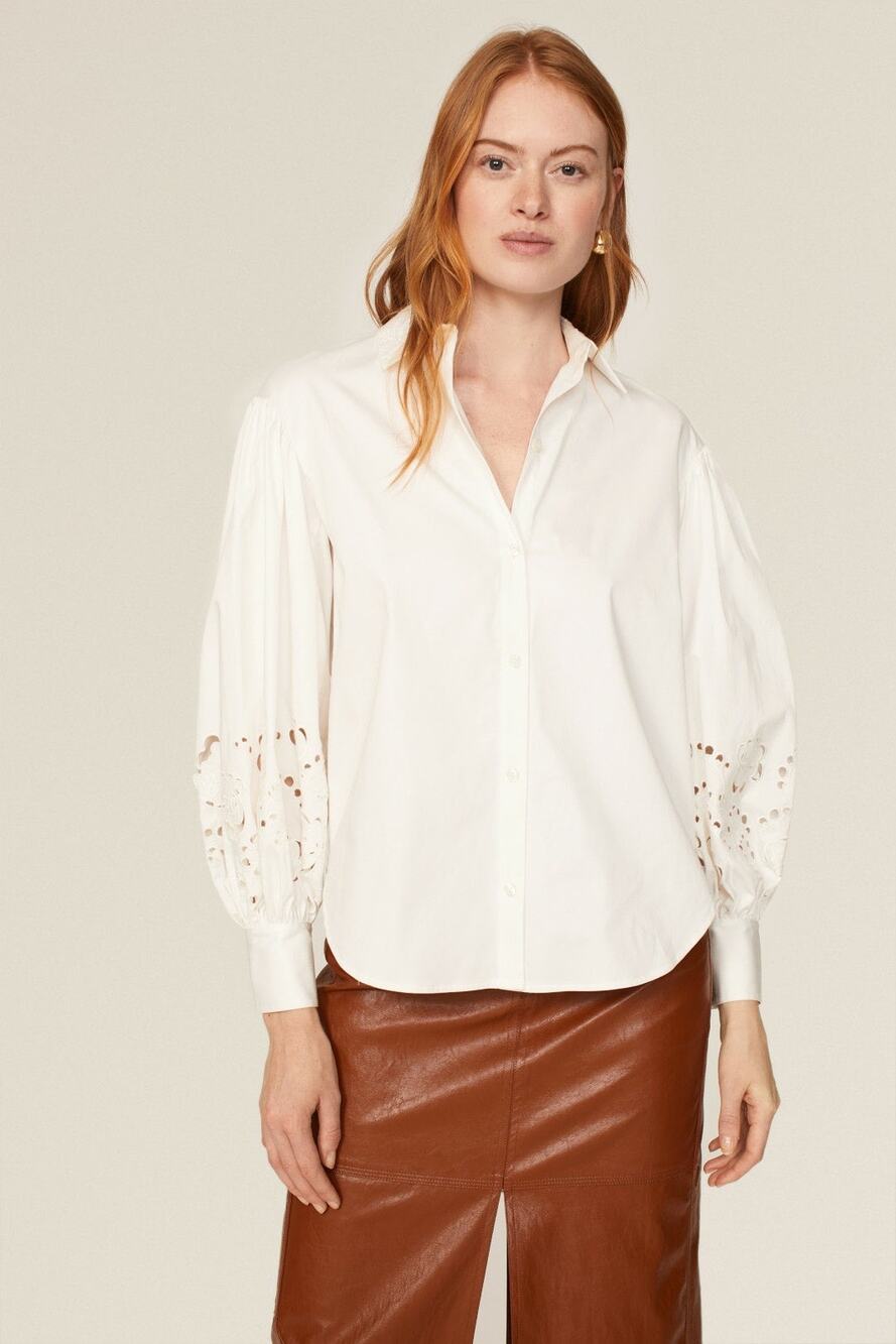KATE SPADE NEW YORK Off White Poplin Floral Cutout Button Up Shirt Size 12